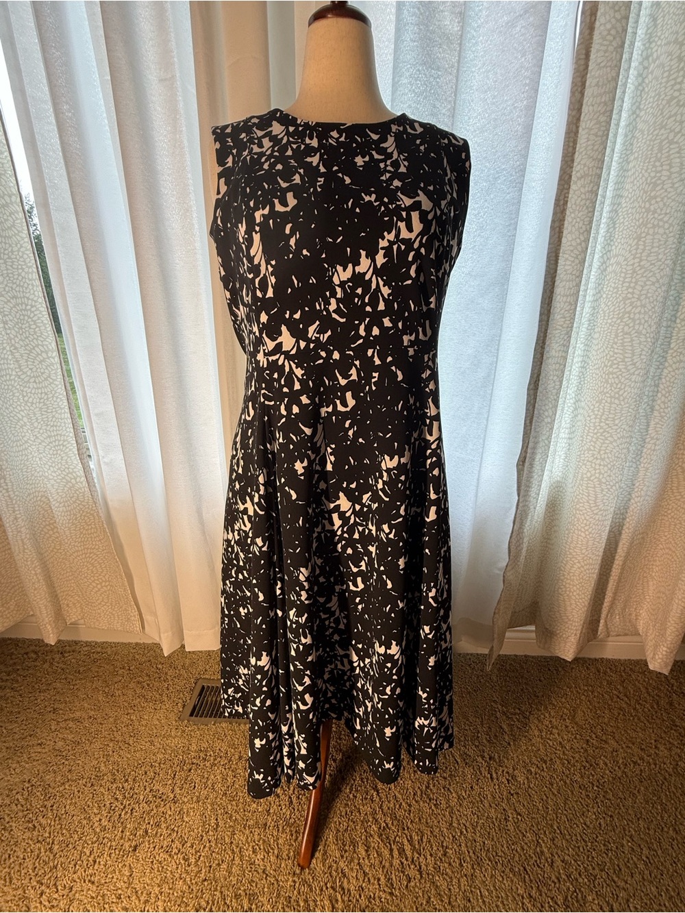 Calvin Klein Black and White Abstract Midi Dress